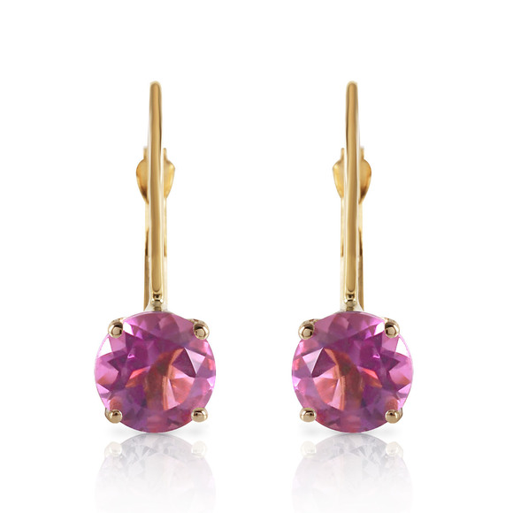 14K. SOLID GOLD LEVERBACK EARRING WITH AMETHYSTS (Yellow Gold)